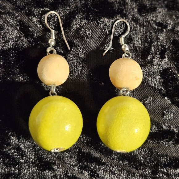Lightweight Wood Bead Earrings - Picture 2 of 3